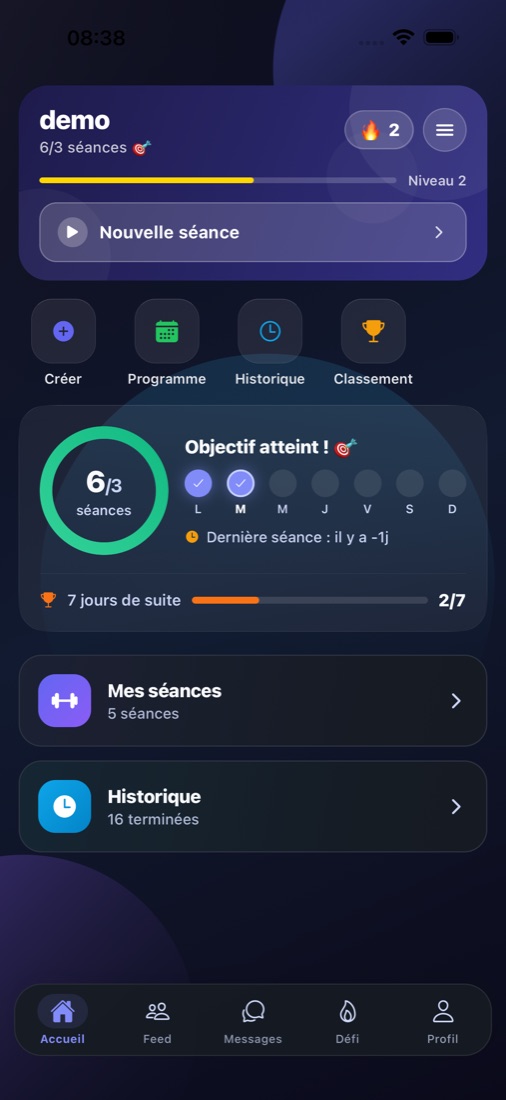 Accueil : objectif hebdo et séries